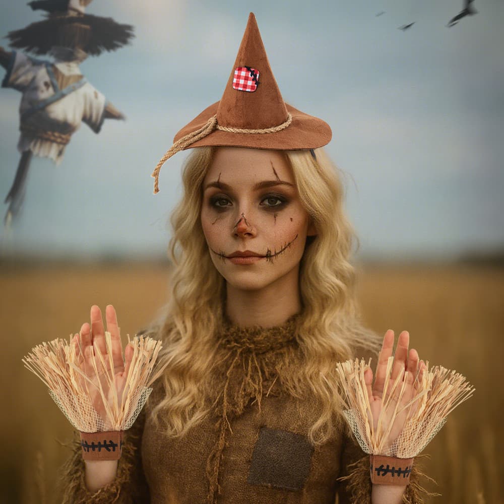 [Estoque pronto] Halloween novo estilo COSPLAY espantalho três peças bandana luvas conjunto acessórios de fantasia Role