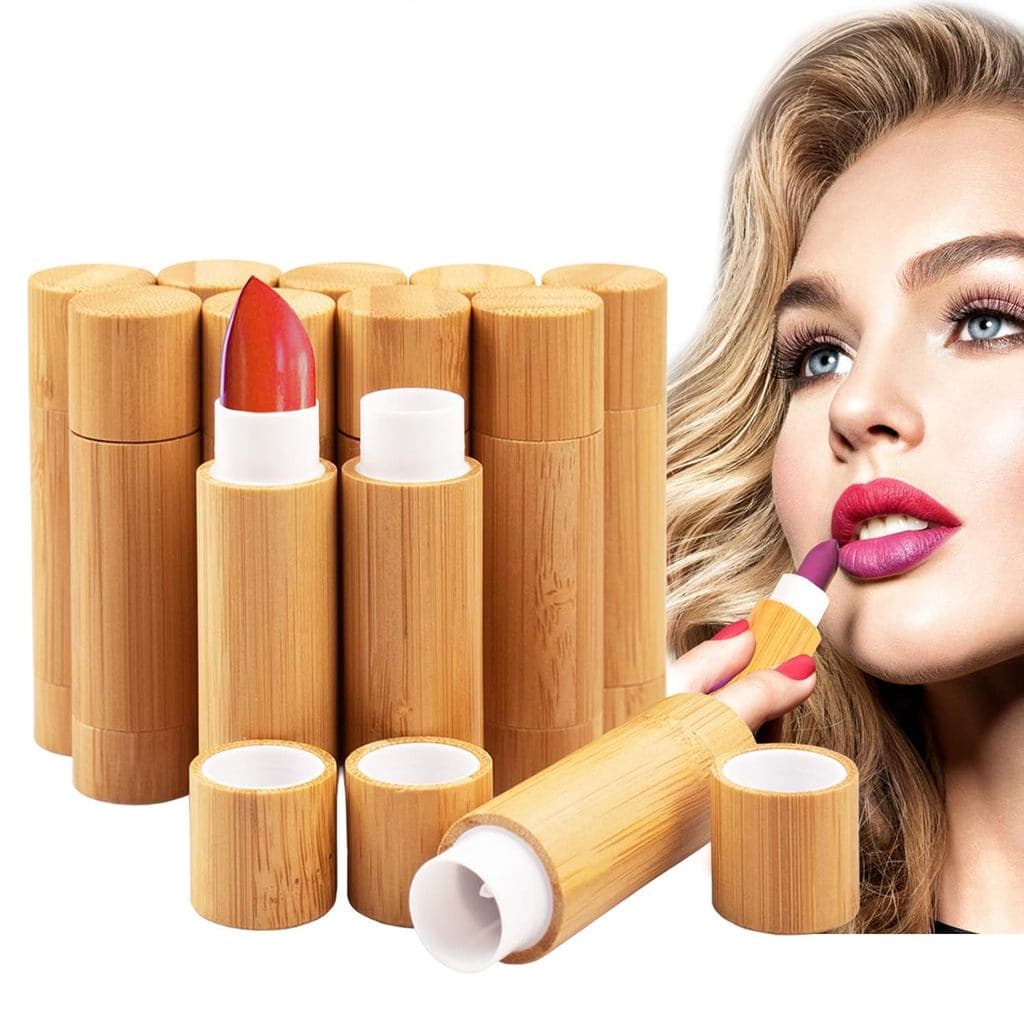 AUHOKY 12 Peças de Tubos de Batom Vazios de Bambu, 5,5g, Recipientes Recarregáveis para Bálsamo Labial DIY com Interior
