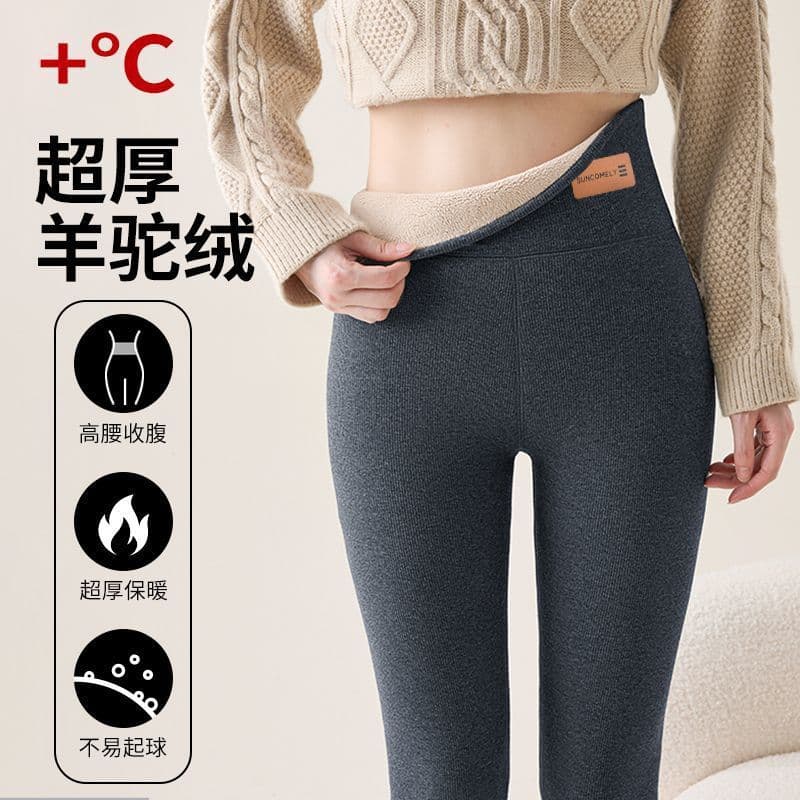 Extra grosso Alpaca velo 800g calças de algodão térmico outono inverno rosqueado magro calças compridas feminino exterio