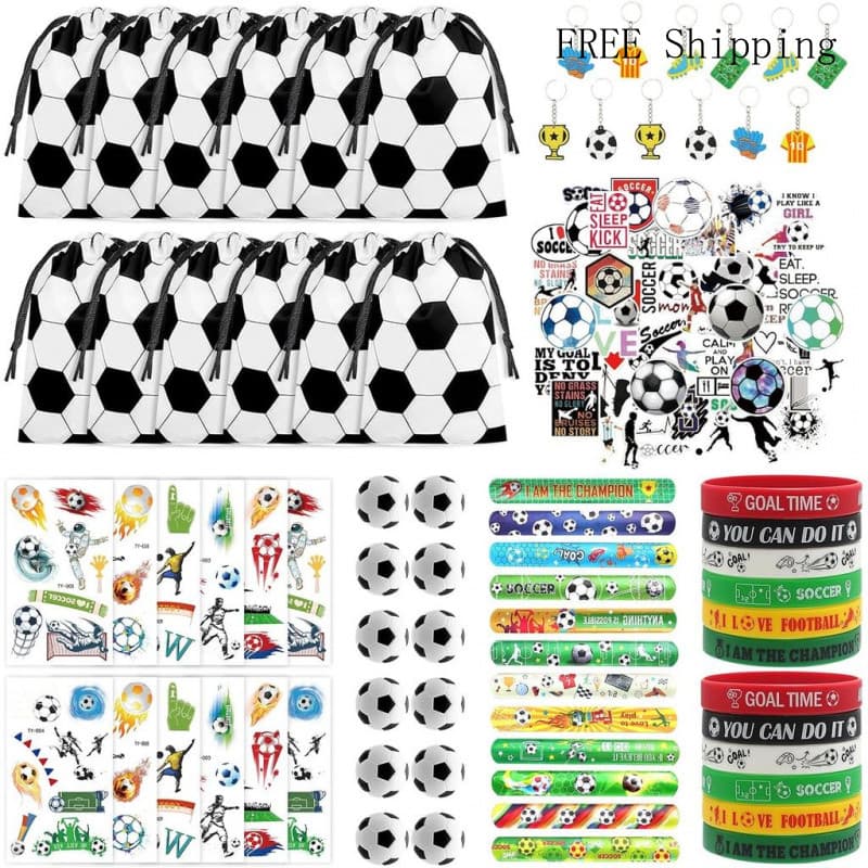 122 Peças de Lembrancinhas para Festa de Futebol, Sacolas com Cordão, Sacolas de Brindes de Futebol com Mini Bola, Pulse