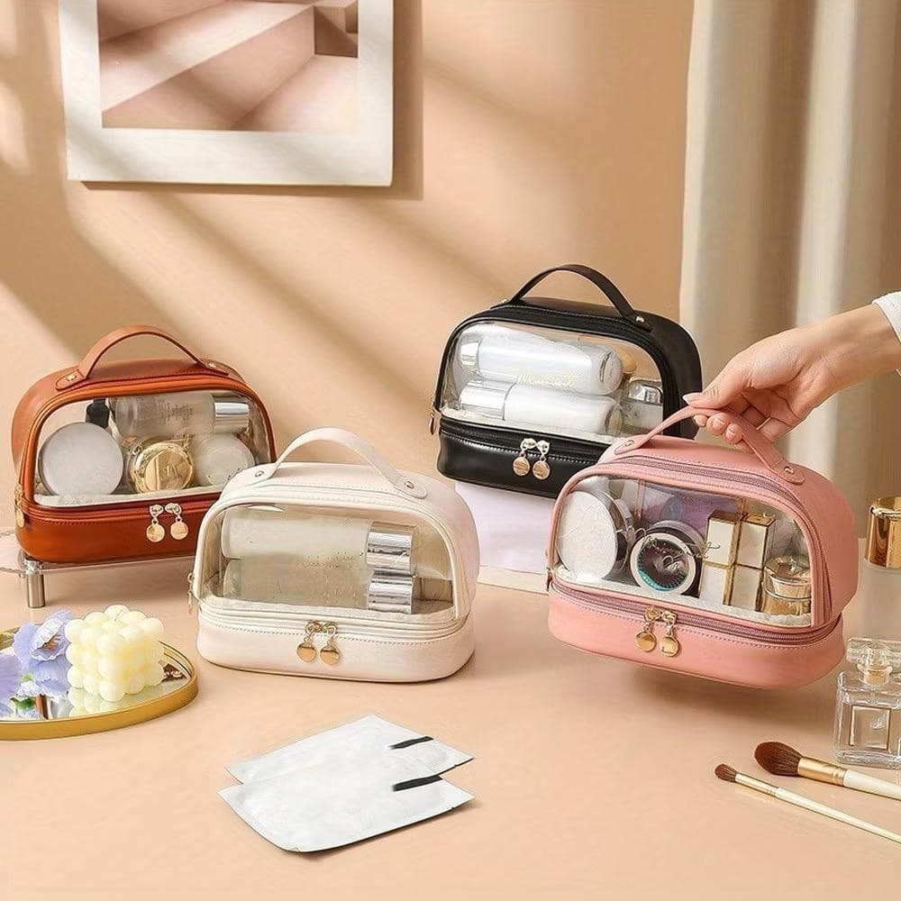 Bolsa de Maquiagem Impermeável para Viagem Multifuncional de Grande Capacidade com Dupla Camada Tiko