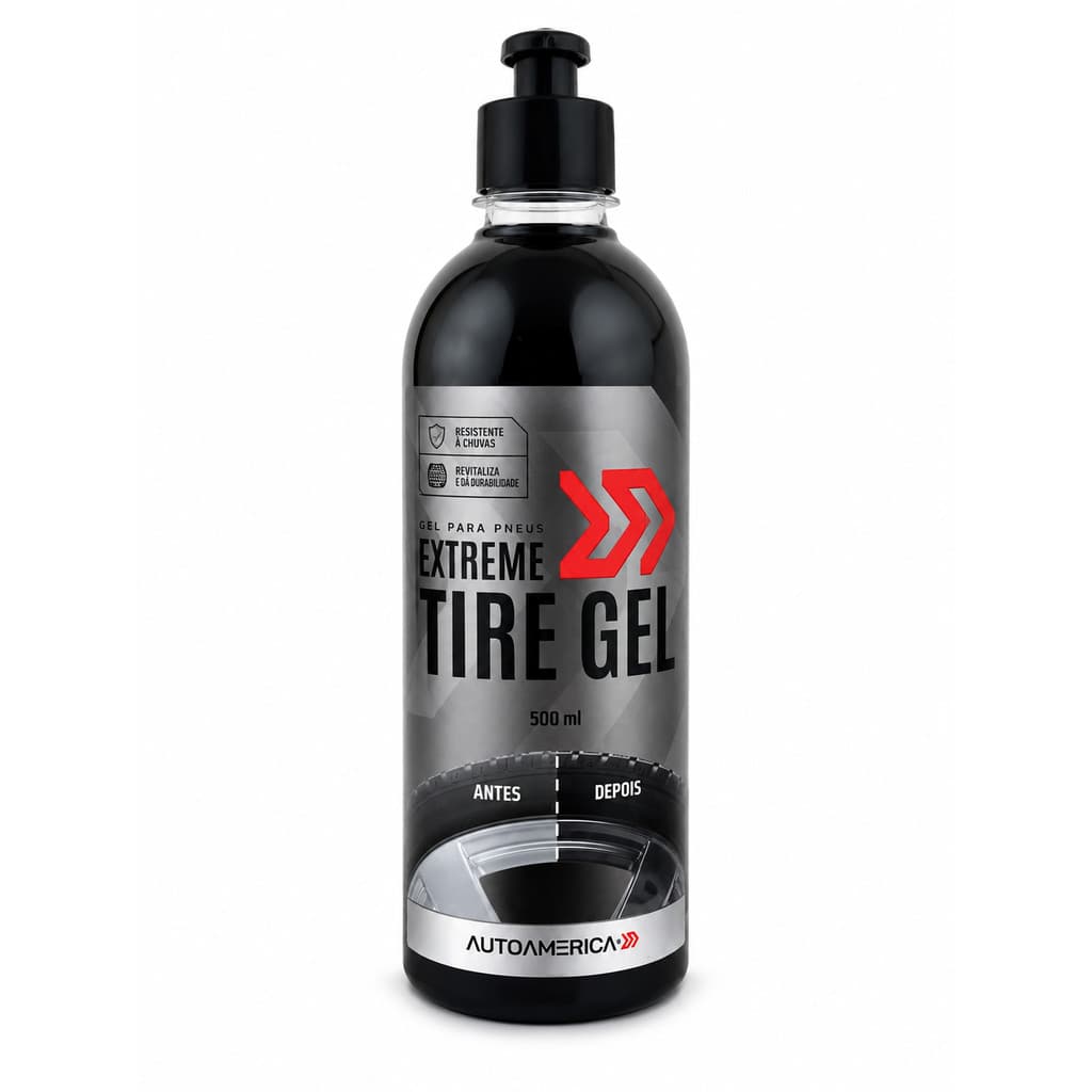 Extreme Tire Gel Autoamerica 500ml Gel Revitalizador de Pneus Alto Brilho Proteção Duradoura Pretinho Pneus P Carro Moto