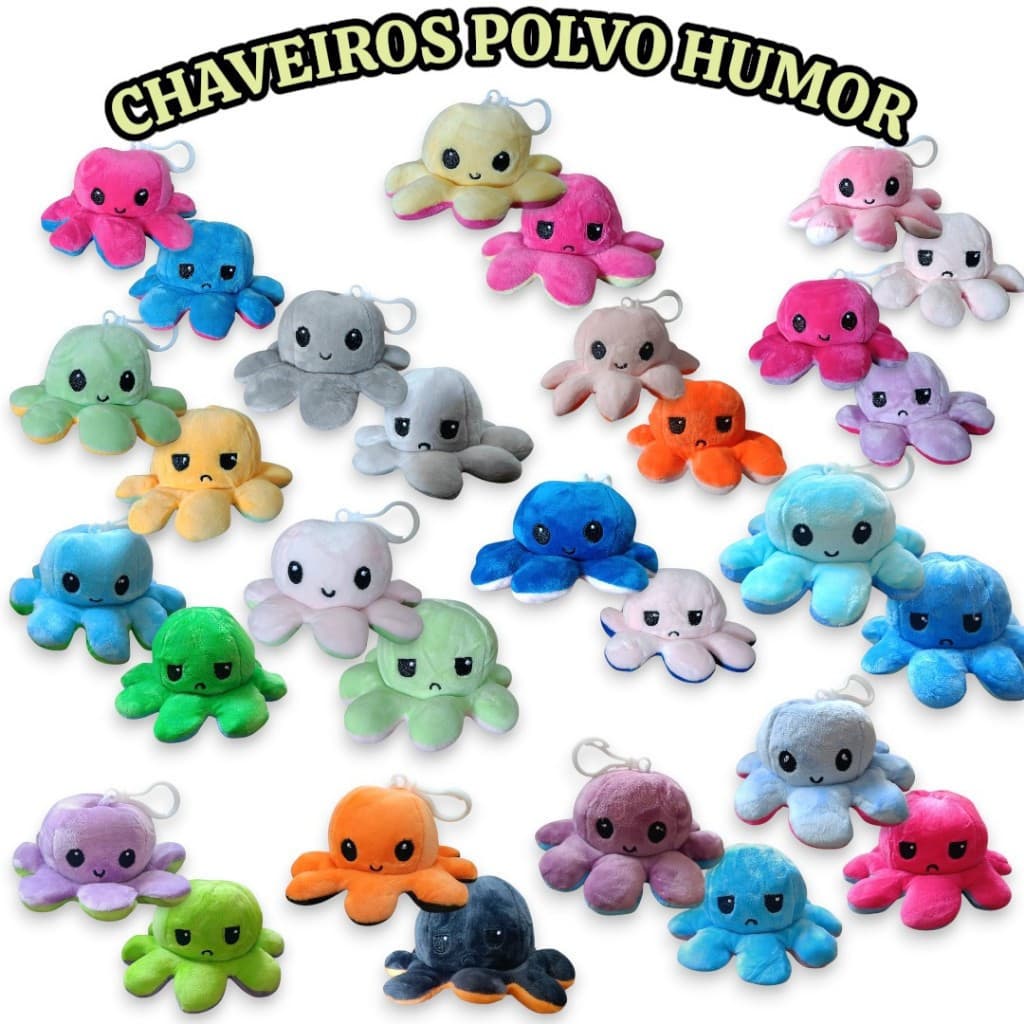 KIT15/16 Polvo do Humor Pelúcia Polvinho Reversível Chaveiros Polvos Presentes