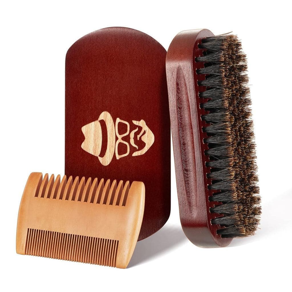 Escova de Barba, 100% Cerdas de Javali, Madeira de Nogueira, Pente de Barba, Escova para Cabelo e Bigode, Escova para Ba