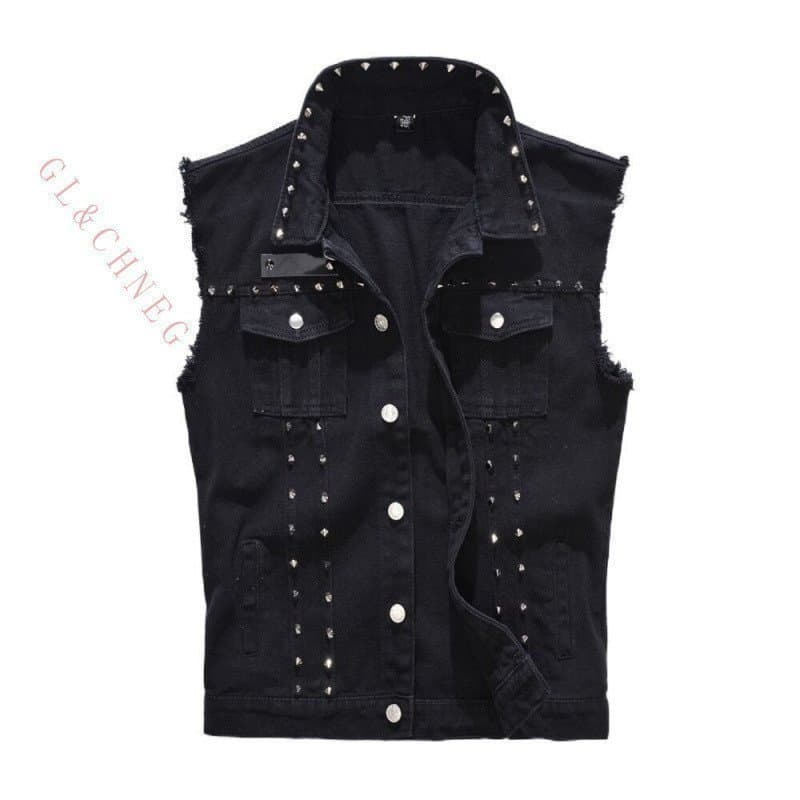 Colete Jeans Estilo Punk 2026 com Rebites Rock Pretos ZQCM P6YE ODAW