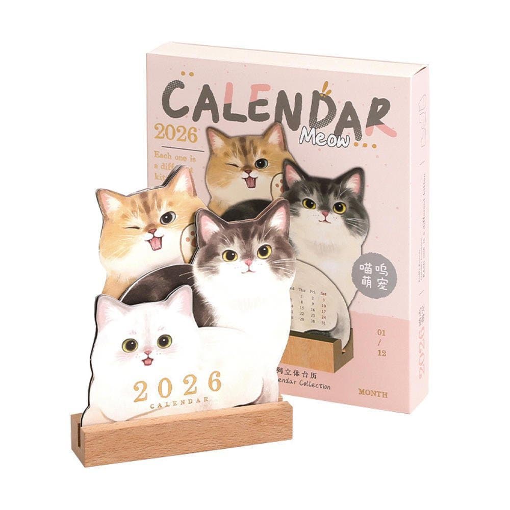 Calendário De Mesa Pequeno 2026 , Mini Para Cachorro 2026 Com Base De Madeira , Planejador Mensal De Notas Fofas , Prese