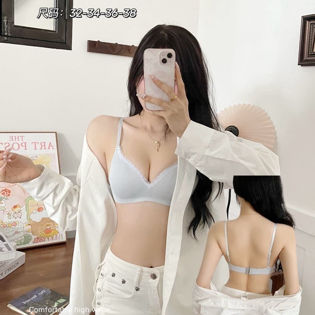 [Estoque pronto] Roupa íntima sem costura estilo japonês feminina renda fina menina sem fio confortável respirável Push-