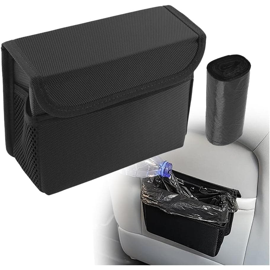 Lixeira Magnética para Carro com Tampa, Mini Lixeira Suspensa para Carro com Bolso de Rede e 30 Sacos de Lixo, Lixeira D