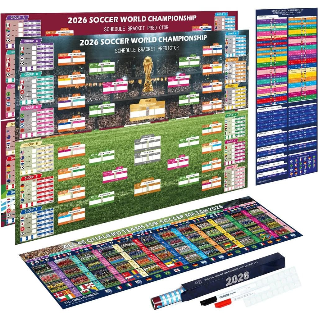 Conjunto de 3 Pôsteres de Quadra de Futebol Mundial, 40 x 26 Polegadas, Quadro de Parede Dupla Face Apagável a Seco com