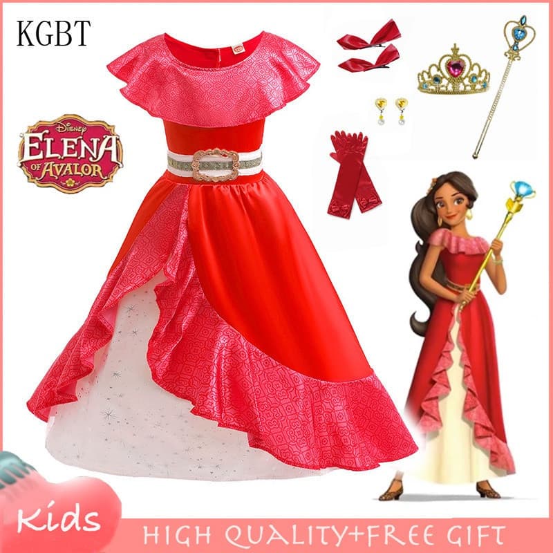 Fantasia de Princesa Elena de Avalor para Meninas, Vestido Longo Vermelho, Vestido de Festa Elegante, Fantasia de Hallow