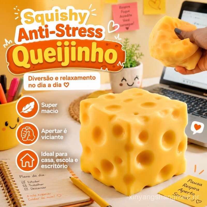 Brinquedo Squishy de Queijo Antiestresse, Bloco Macio para Apertar, Brinquedo Sensorial, Presente Criativo Infantil