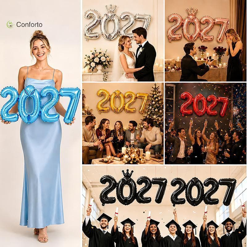 [EruditeCourtB] Balões De Coroa De 16 Polegadas 2027 Números Folha Multicolorida Para Decoração De Escritório De Festa F