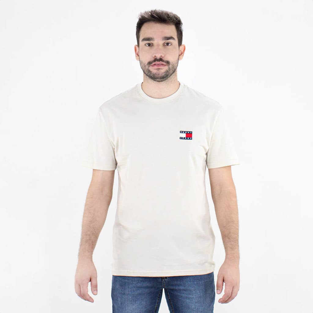 Camiseta Tommy Bandeira Bordada Bege - Masculino