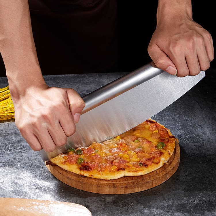 Faca de pizza em aço inoxidável, cortador de pizza em meia-lua integrado, cortador de massa, utensílio de confeitaria ES