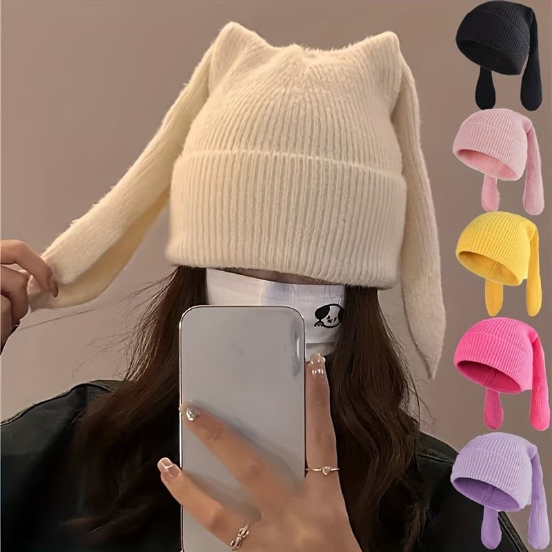 Chapéu Feminino Confortável com Orelhas de Coelho, Capacete Retrátil com Design Respirável SJCN