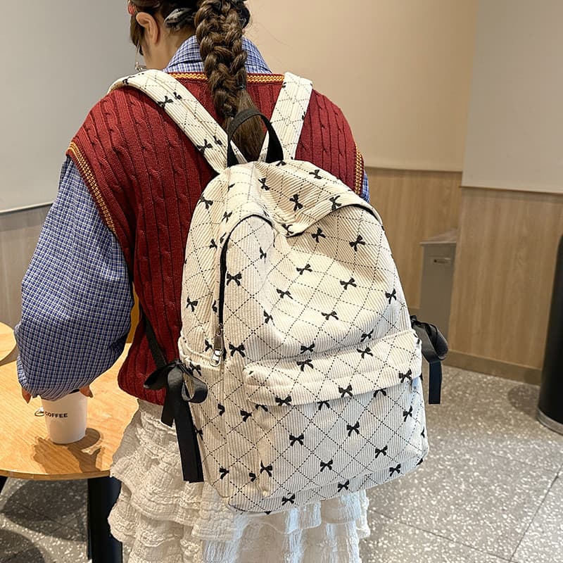 Mochila escolar fofa para estudantes universitárias, mochila com laço elegante, mochila de viagem versátil estilo japonê
