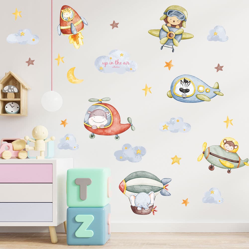 Papel de parede dos desenhos animados pequeno Animal avião adesivos de parede do bebê quarto adesivos decoração da pared