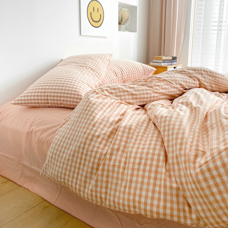 Conjunto de cama de algodão lavado de algodão puro, quatro peças, 100 algodão, lençol, capa de edredom, dormitório estud