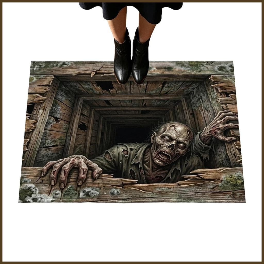 Tapete De Porta Halloween Ilusão Óptica Antiderrapante Festival 60x40cm Engraçado Área De Terror Para Casa Apartamento s