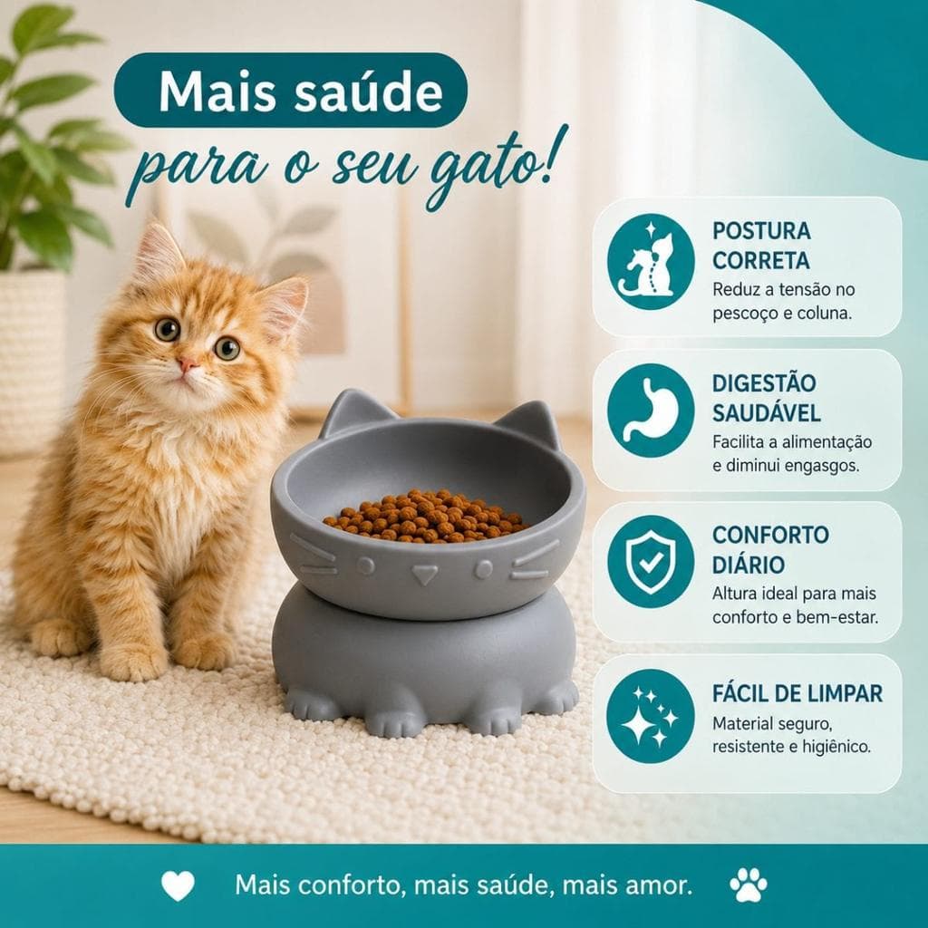 Tigela Comedouro Bebedouro para Gatos - cor Cinza