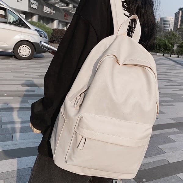 Mochila de couro macio PU para mulheres, mochila casual de viagem estilo japonês para estudantes universitários, mochila