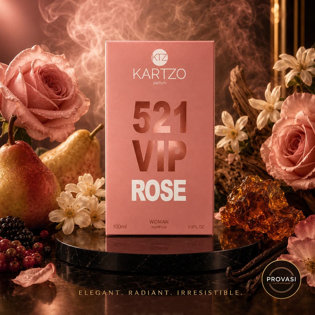 Perfume Feminino Kartzo 521 Vip Rose 100ml Parfum Floral Rosa Baunilha Sofisticado