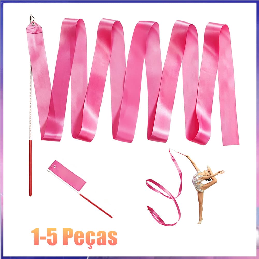 1-5 peças de fita de dança, rosa 4m, bastão de fita de ginástica profissional, bastão giratório de balé