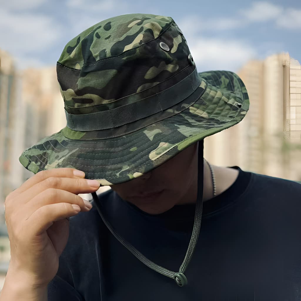 2026 novo estilo chapéu de borda redonda camuflagem tática ao ar livre montanhismo acampamento pesca protetor solar bald