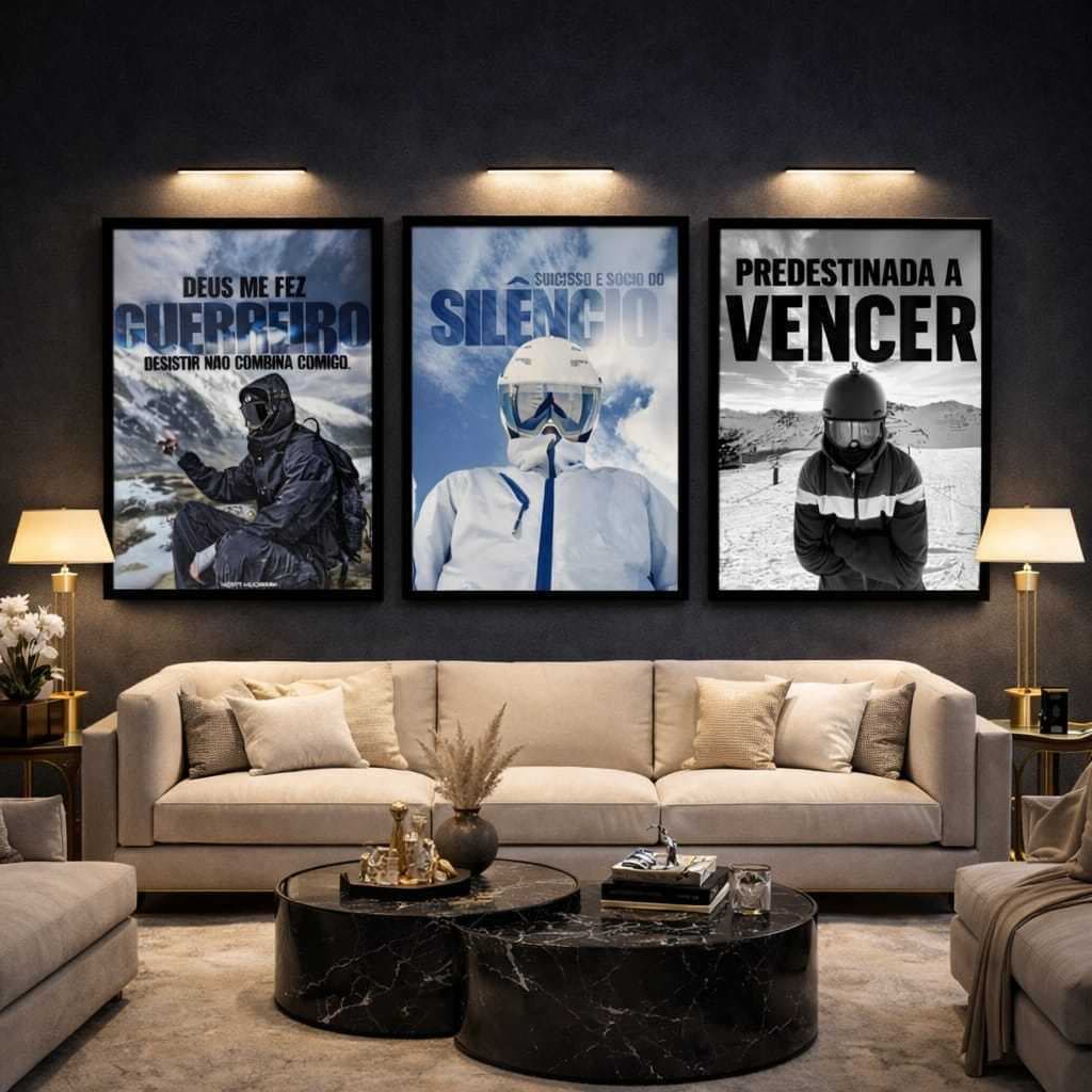 Kit 3 Quadros Motivacionais Predestinada a Vencer Frases Impactantes Decoração Moderna Sala