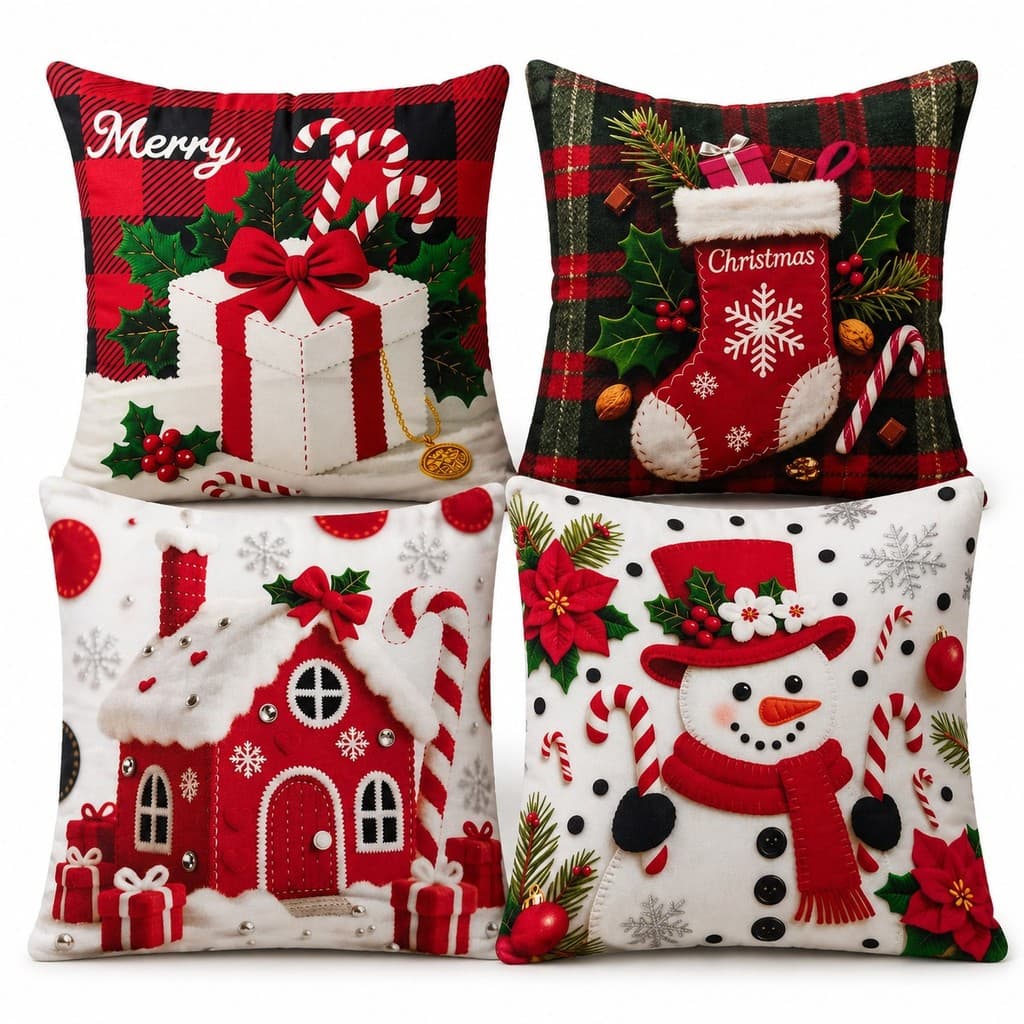 Kit 4 Capas de Almofada Veludo Natal 45x45 BR Importações