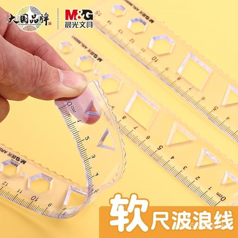 Régua flexível Morning CG com linhas onduladas 15cm 20cm, conjunto de material escolar multifuncional de plástico transp