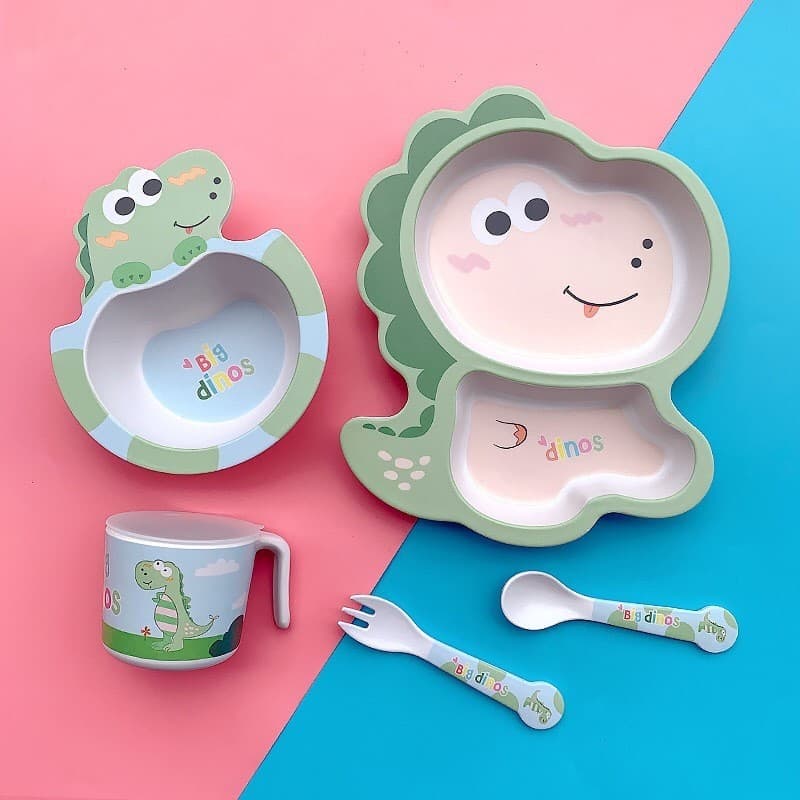 Conjunto de talheres infantis de fibra de bambu fofo de desenho animado prato de jantar infantil compartimentado comida
