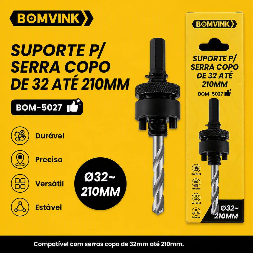 Suporte para Serra Copo 32 até 210mm Haste Sextavada com Broca Piloto Adaptador para Furadeira Perfuração Madeira Metal
