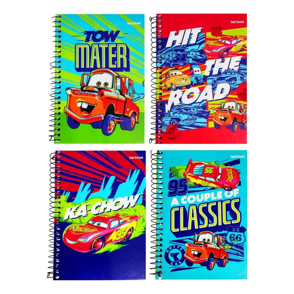 Caderno Espiral Arame Carros 1/4 Pequeno 80fl Cd Sortido