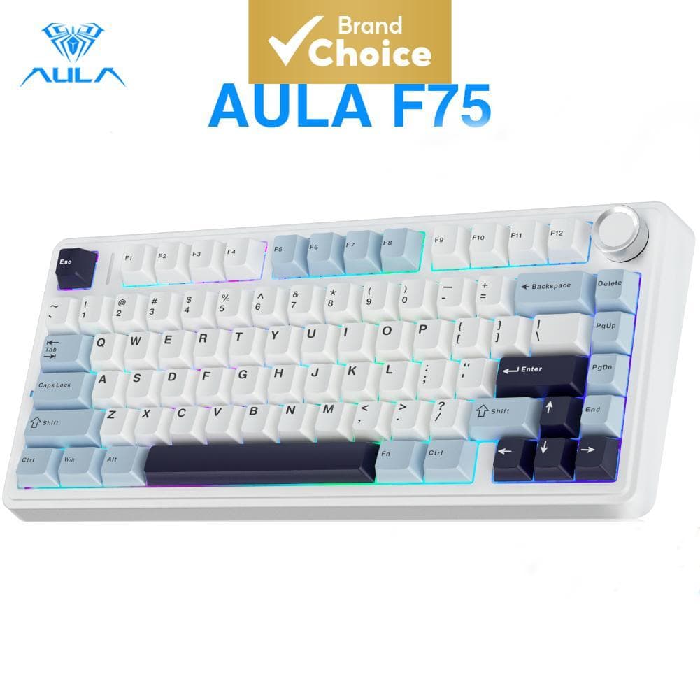 Teclado para jogos AULA F75 Teclado mecânico Mini teclado Bluetooth sem fio com iluminação RGB