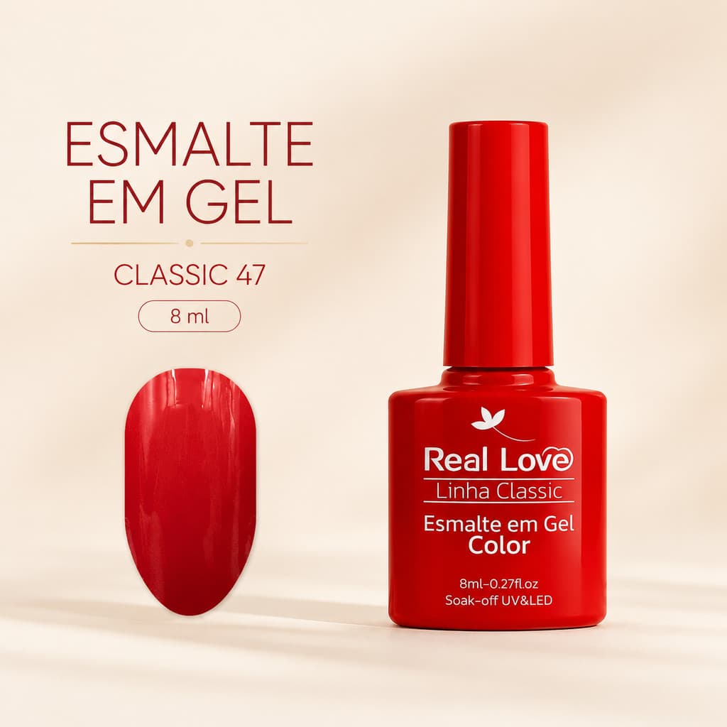 Esmalte em Gel Real Love Classic Cor 47 8ml Pincel Língua de Gato