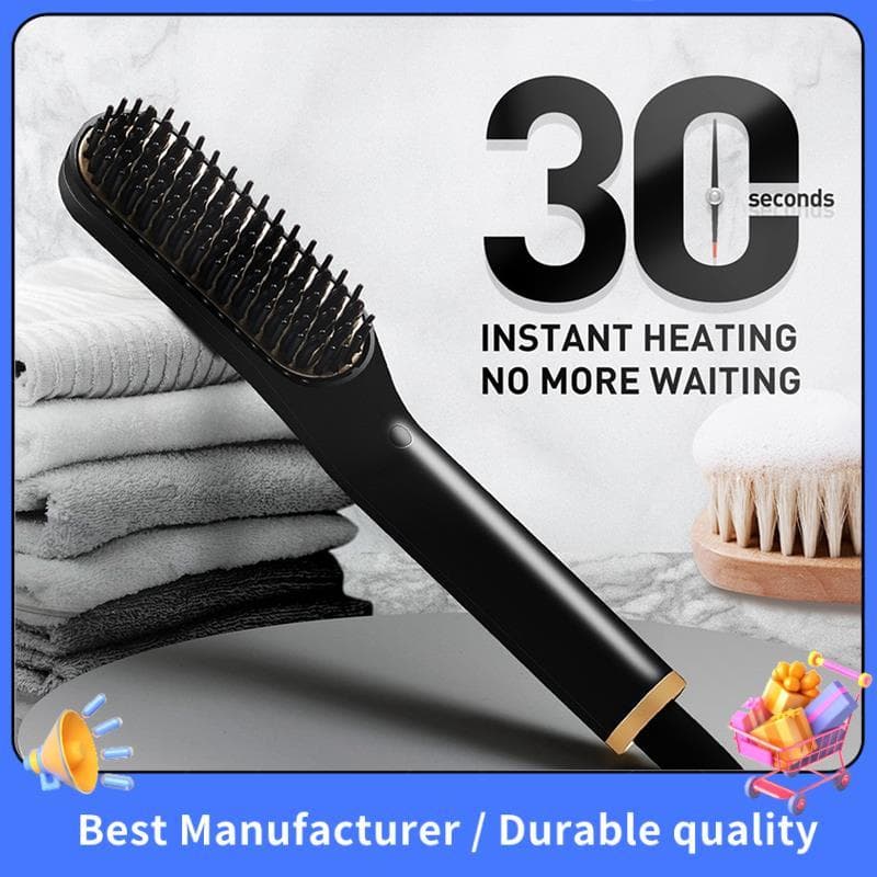 Escova De Alisamento De Cabelo Quente Aquecido Pente Masculino Barba Multifuncional Alisador Rápido Modelador De Eua Plu