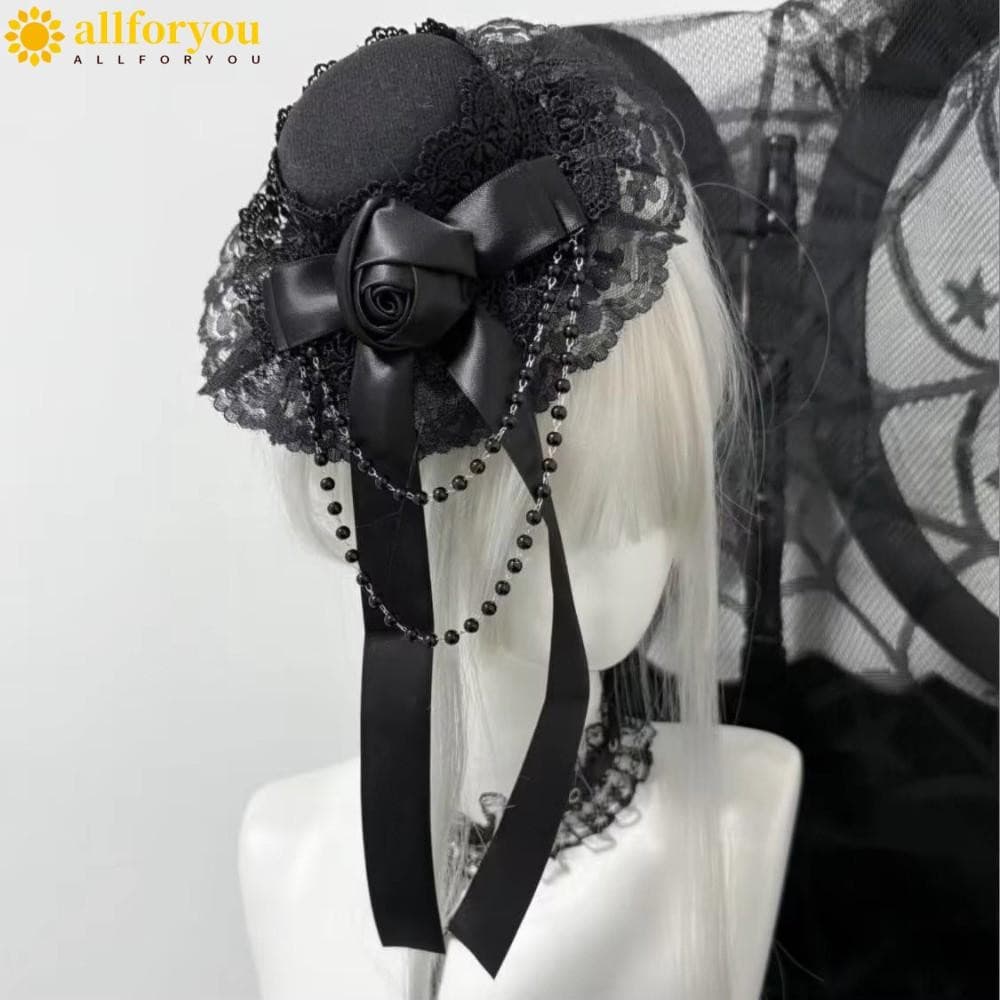 ALLFORYOU1 Grampo De Cabelo , Corrente Arco Renda Guarnição Lolita Cocar , Moda Preto/Branco Cor Gótico Rosa Bandana