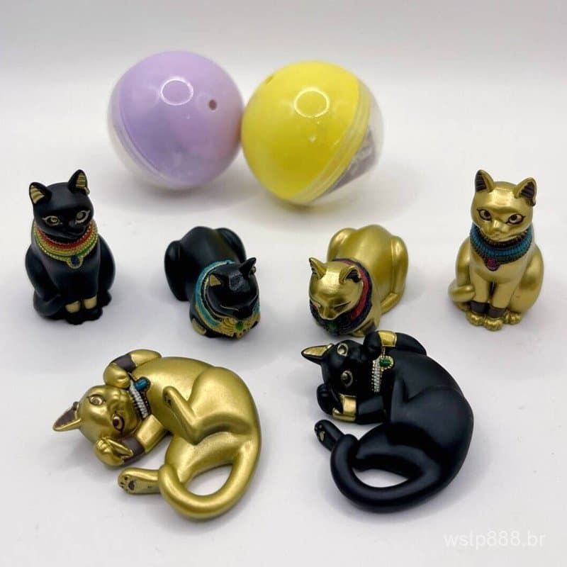 20256 peças/conjunto Nova figura colecionável de PVC do Gato Preto Egípcio Antigo, versão Q, com Bastet Dourada, modelo