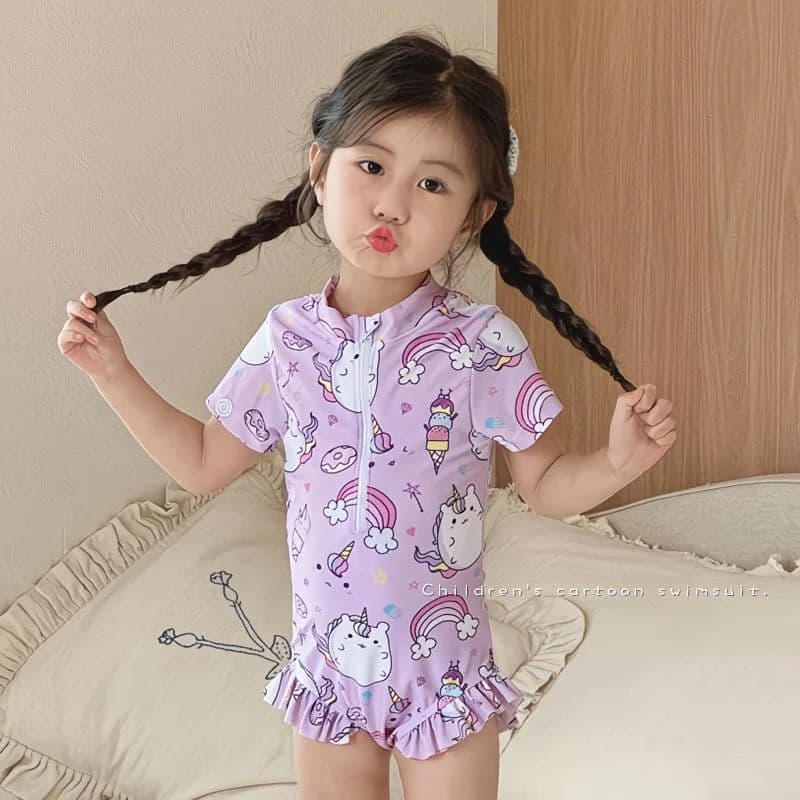 Novo estilo de verão de uma peça crianças dos desenhos animados bonito menina maiô de secagem rápida bebê moda princesa