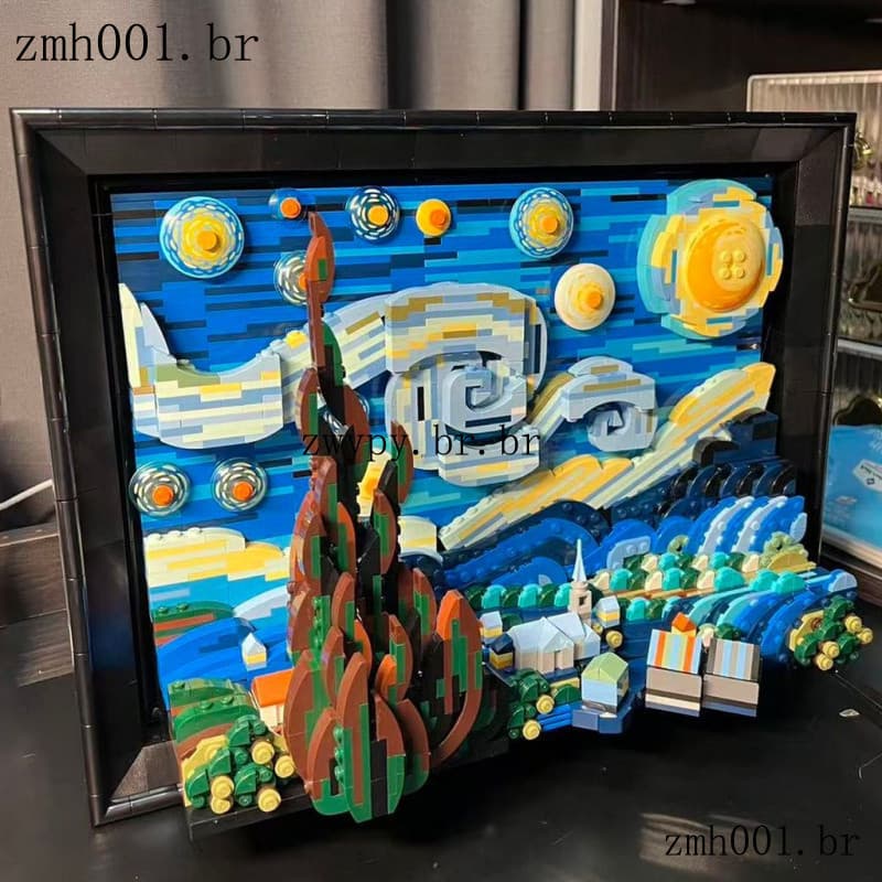 Van Gogh céu estrelado estrela lua noite blocos de construção masculino feminino presentes aniversário compatível Lego