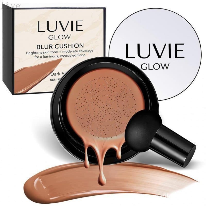 Adequado para tons de pele claros/médios - Base de maquiagem Hush, creme CC com aplicador em formato de cogumelo - Base
