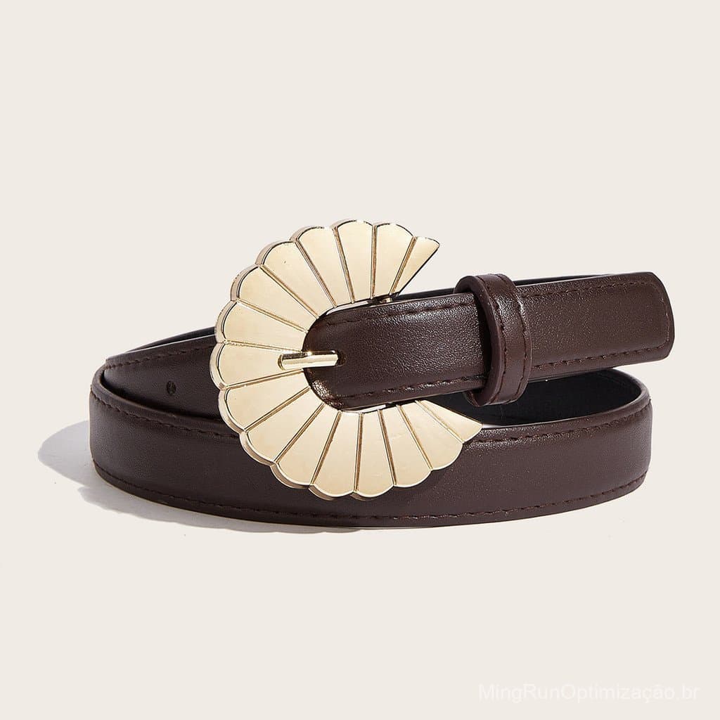 Novo cinto feminino com fivela de pino em cor de metal, cinto casual feminino moderno e estiloso.