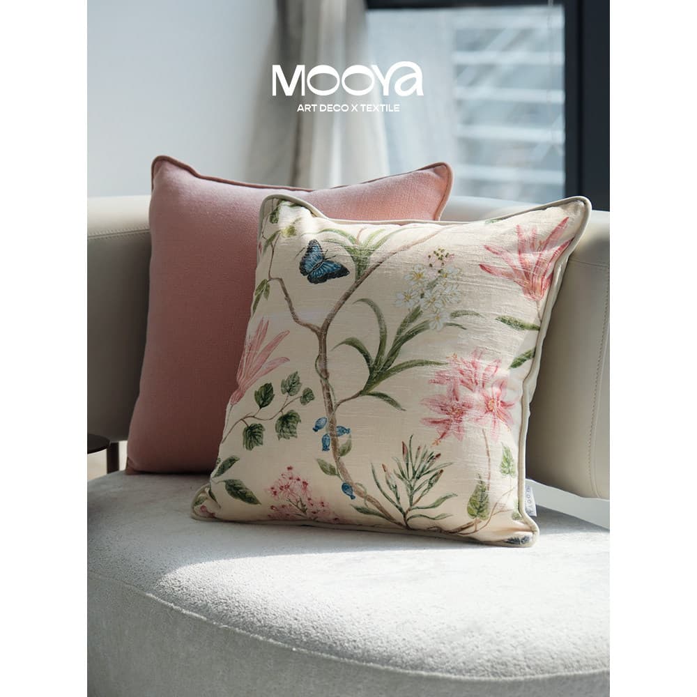 MOOYA Flor Solução Luz Americana Luxo Rosa Fronha Premium Flor Pássaro Fronha Sofá Sala de Estar Almofada Grande