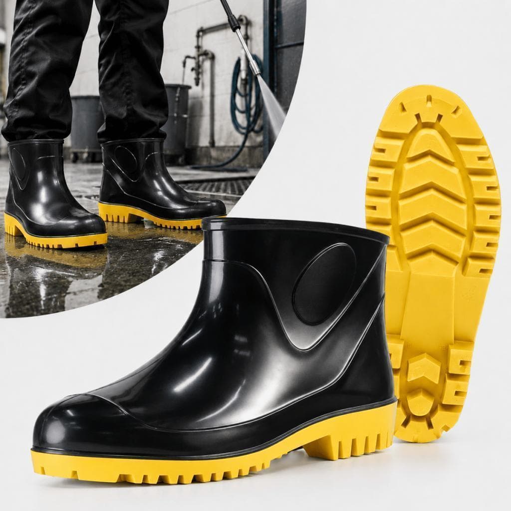 Bota Galocha Pvc Innpro Cano Curto Macia Preta/Amarela CA 40681 Impermeável Antiderrapante Moto
