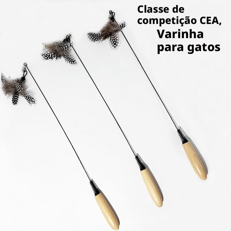 Varinha para gatos com cabo de madeira de qualidade de competição CFA, com cabeça de pena e sinodestacávelesubstituível,