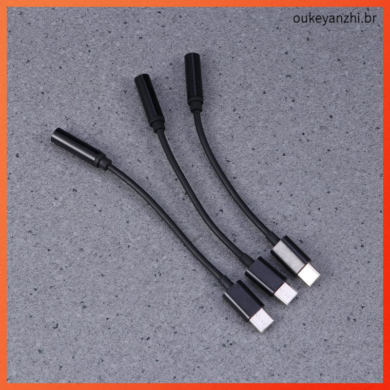 📱 3Peças Adaptador Type C Para Áudio 3.5mm Para Acessórios De Celular Preto