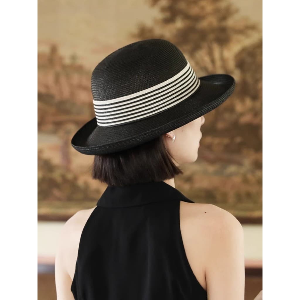 Chapéu de sol feminino verão francês Curling palha chapéu britânico Retro chapéu de sol elegante dobrável viagem chapéu