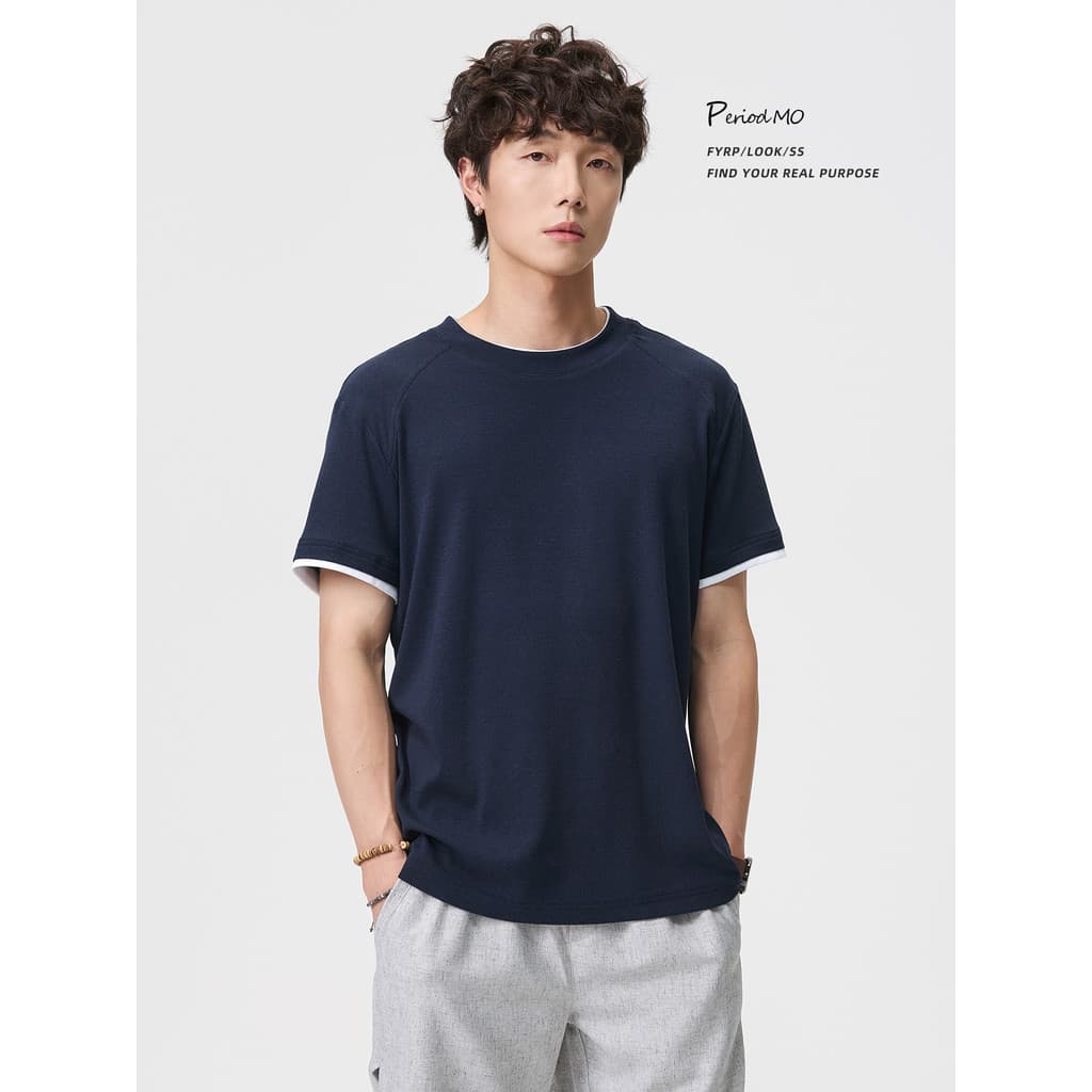 FYRP Momo American cleanfit em torno do pescoço falso de duas peças de manga curta camiseta masculina feminina verão sol