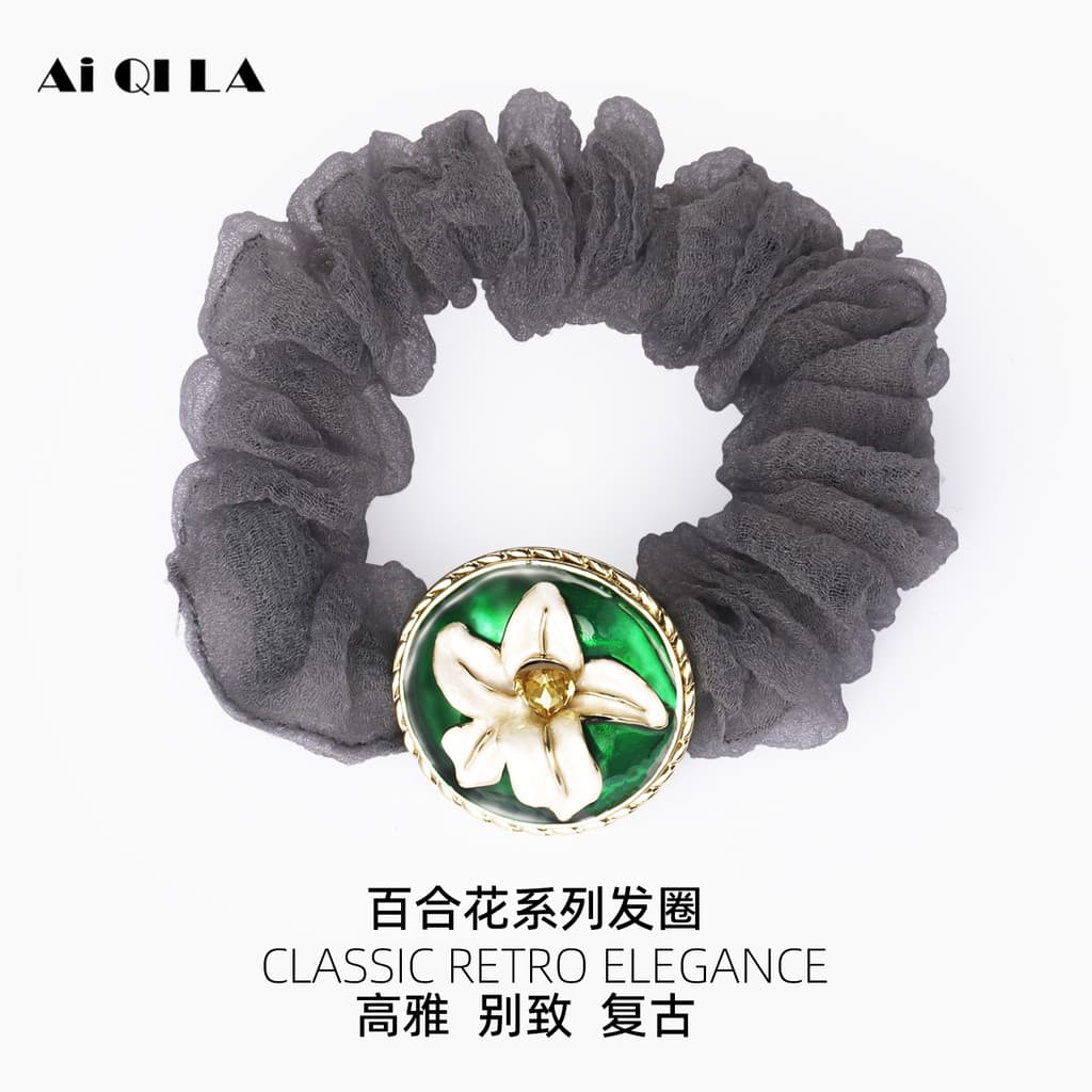 AiQILA2024 outono inverno novo estilo elegante lírio pequena salsicha cocar Retro bandana anel de cabelo salsicha verde